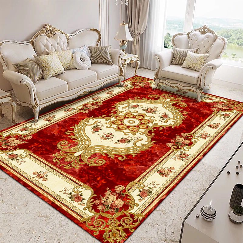 Traditional Area Rug Multicolor Floral Pattern Carpet Stain Resistant Polyester Rug for Home Decor