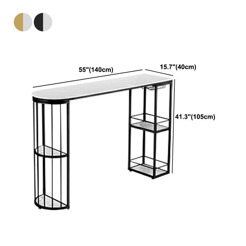 White Marble Hall Table with Specialty Top Glam Double Pedestal Table - 42" H