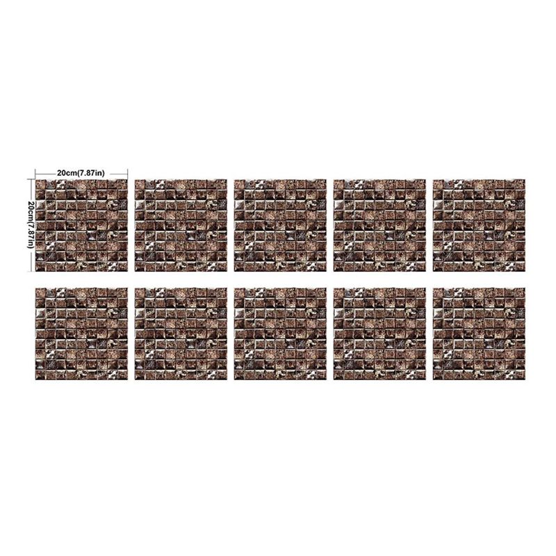 Coffee Brickwork Wallpaper Panels Mosaic Tile Modern Adhesive Wall Decor for Kitchen, 10 Pcs