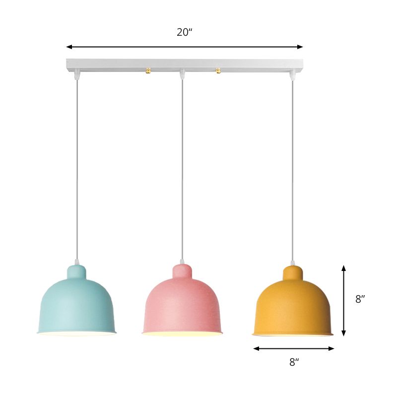 Metal Bowl Shape Pendant Light Dining Room 1 Head Macaron Style Hanging Lamp