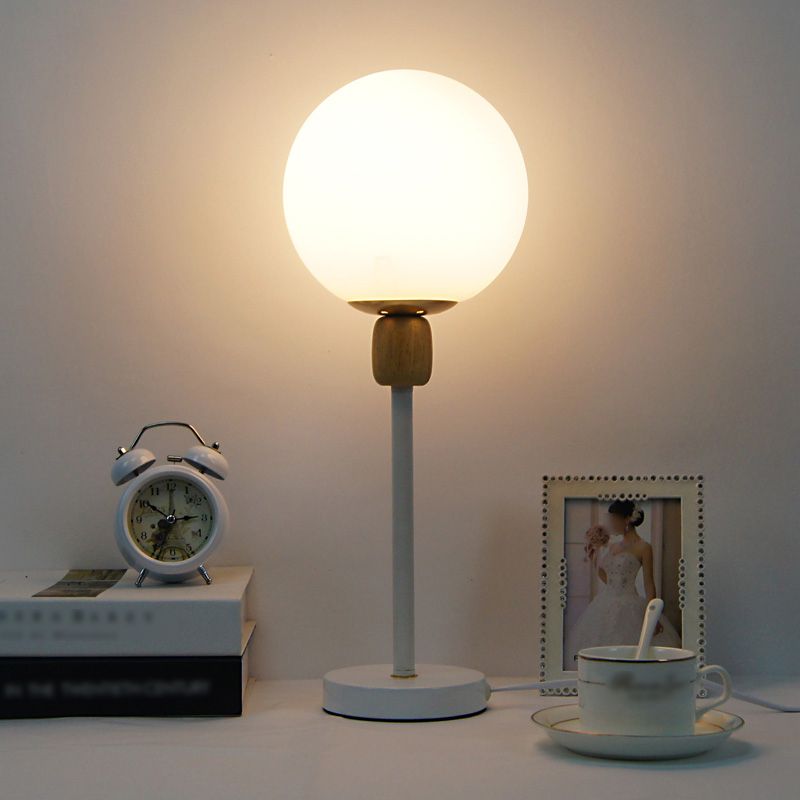 Modern Style Spherical Night Table Lamp White Glass 1-Light Table Light