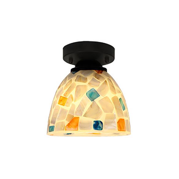 Beige Ceiling Light Fixture with Geometric/Circle/Square Pattern Tiffany Mosaic Glass 1 Bulb Flush Mount Ceiling Light