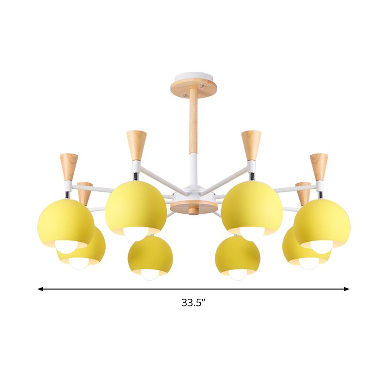 6 luci il lampadario in metallo a sospensione a soffitto sferico in giallo per soggiorno