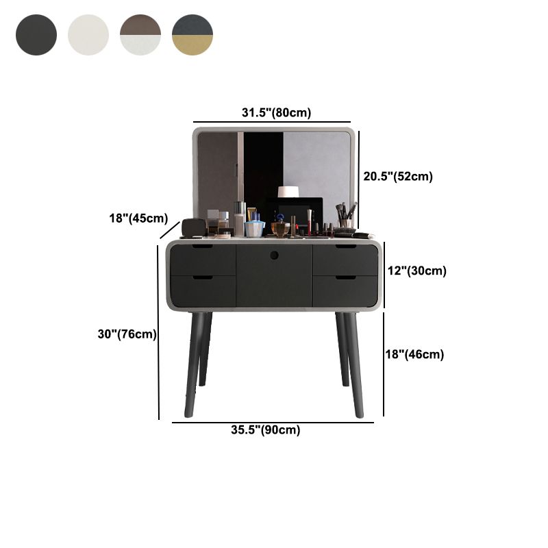 Contemporary Wood Vanity 5 Storage Drawers with Mirror & Stool