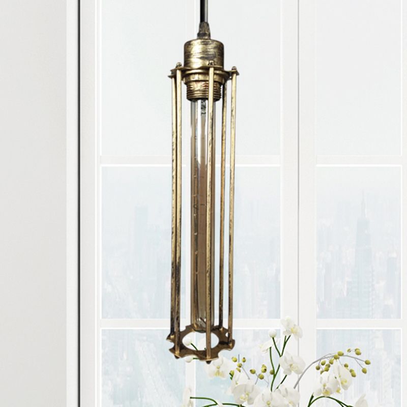 Metal Tube Hanging Light Style Industrial Style 1 Ligera de comedor de comedor Iluminación con cable ajustable en latón antiguo/plata envejecida