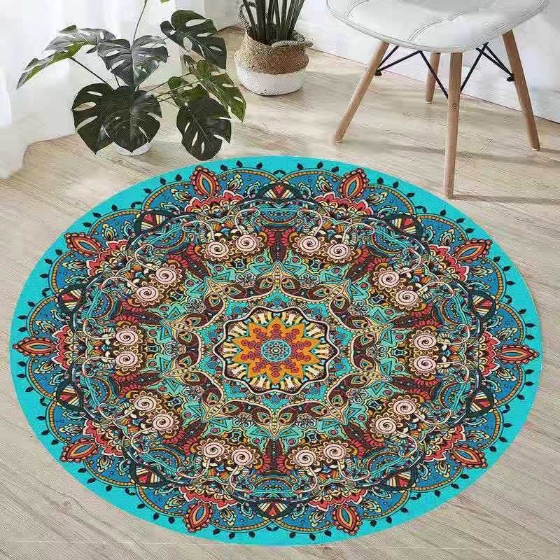 Round Tribal Pattern Carpet Polyester Persian Area Rug Stain Resistant Indoor Rug for Living Room