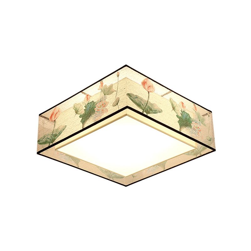 Green Geometric Ceiling Flush Mount Light Traditional Fabric Bedroom Ceiling Lamp