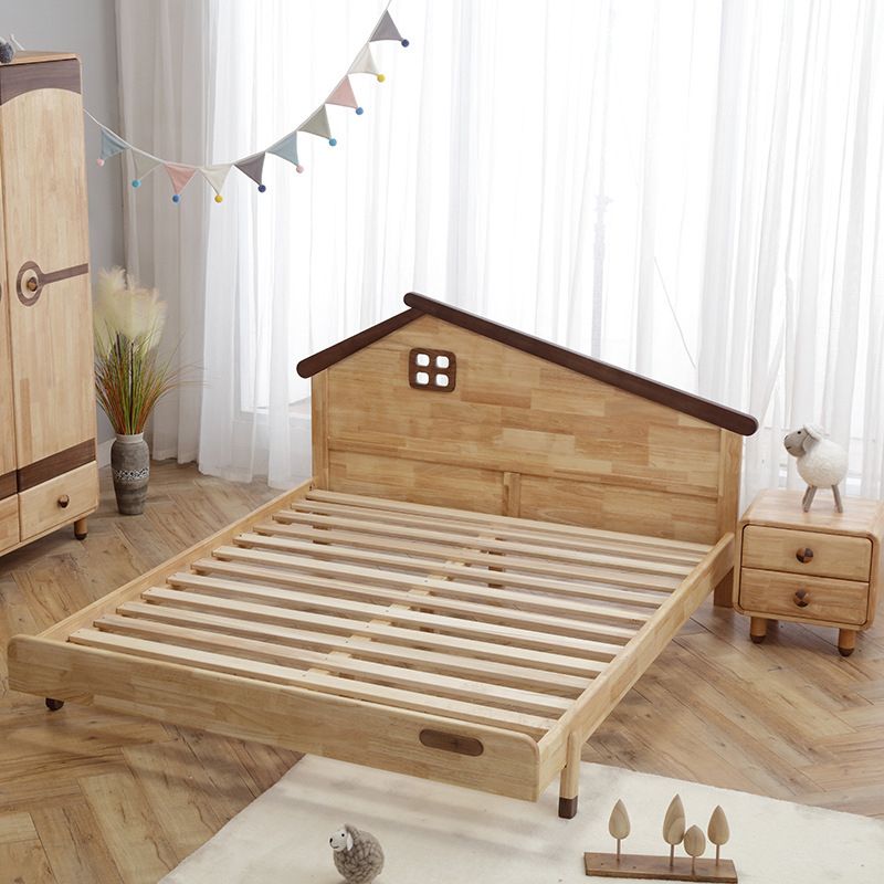 Full and Queen Solid Wood Standard Bed Natural Low Platform Bed with Mattress