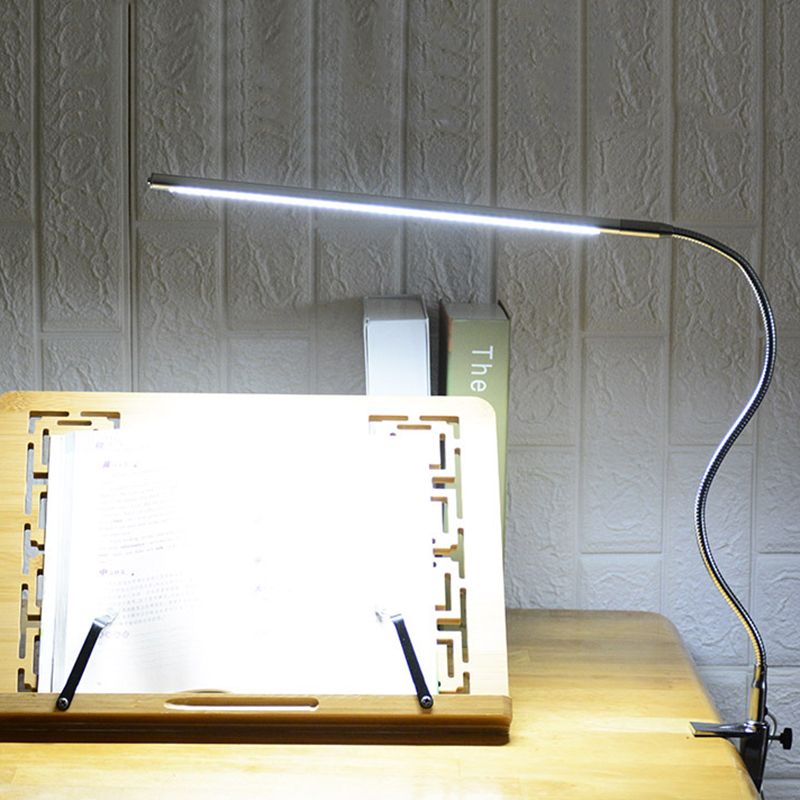 Adjustable Linear Metal Task Lamp Modern LED Silver Desk Light with Clamp for Study Room