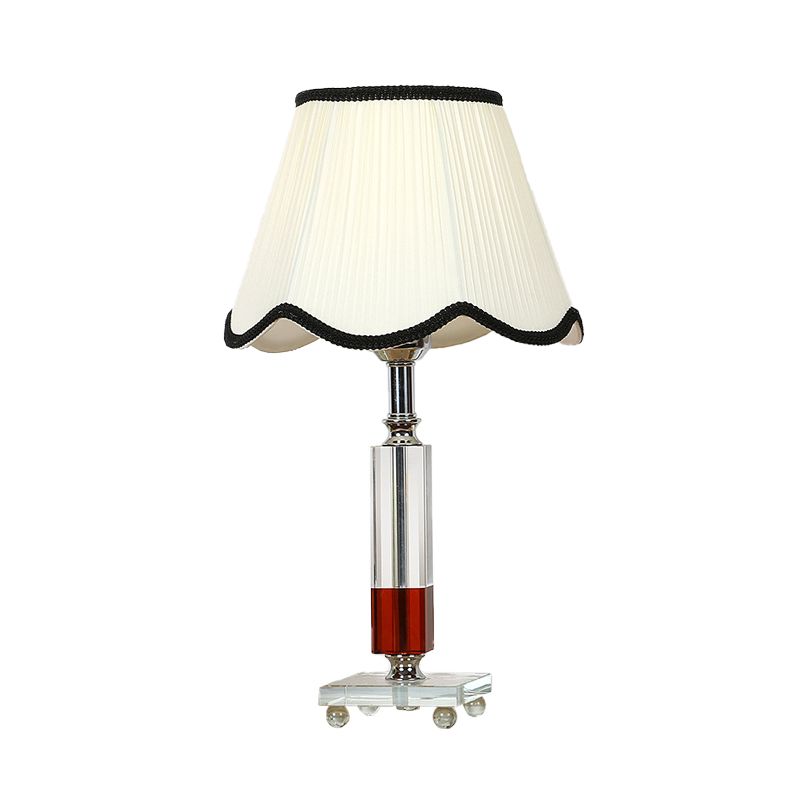 White 1 Light Table Lamp Lodge Style Crystal Rectangle Nightstand Light with Fabric Shade