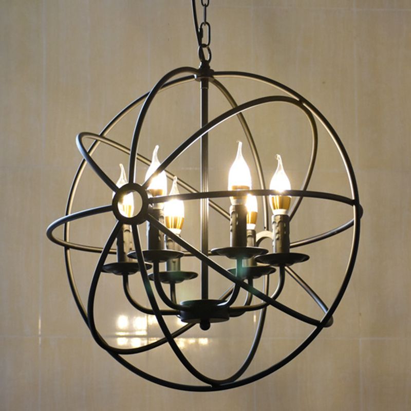 Black Globe Pendant Light in Industrial Classic Style Wrought Iron Ceiling Light for Commercial Place