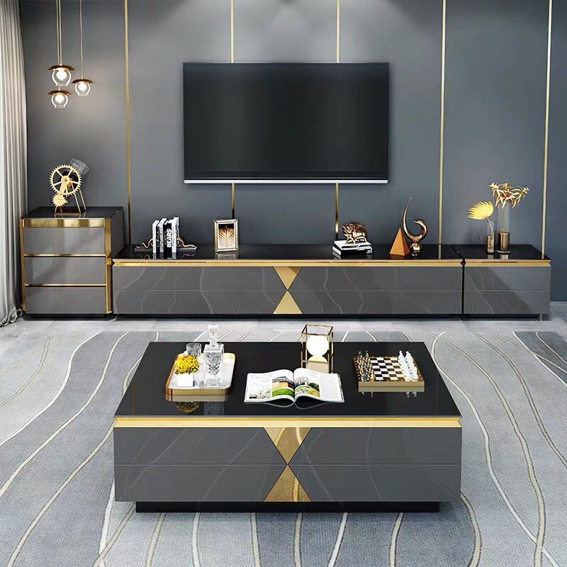 15.75-inch H Glass TV Stand Glam TV Stand for TVs with 4 Drawers Included