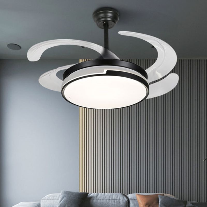 Round Shape Metal Ceiling Fans Modern Style 1 Light Flush Ceiling Fan in Black