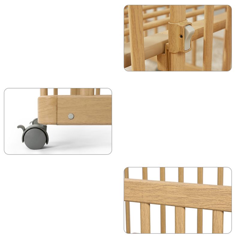 Contemporary 25.19" Wide Wooden Nursery Bed in Natural with Wheels