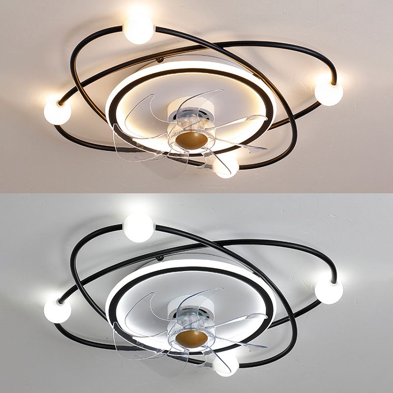Nordic Style Iron Ceiling Fan Lamp Stepless Adjustment LED Ceiling Fan Light for Bedroom