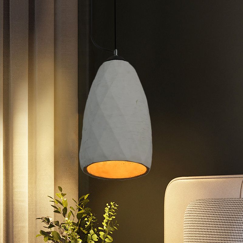 Vintage Dome/Oval Ceiling Light 1-Light Cement Mini Hanging Pendant Lamp in Grey, 6"/10" Width