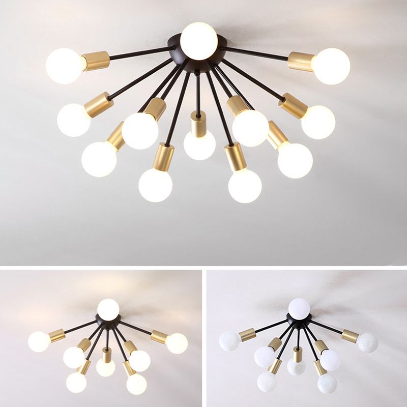 Industrial Sputnik Ceiling Mounted Light 12-Light Metal Semi Flush Light Fixture for Living Room