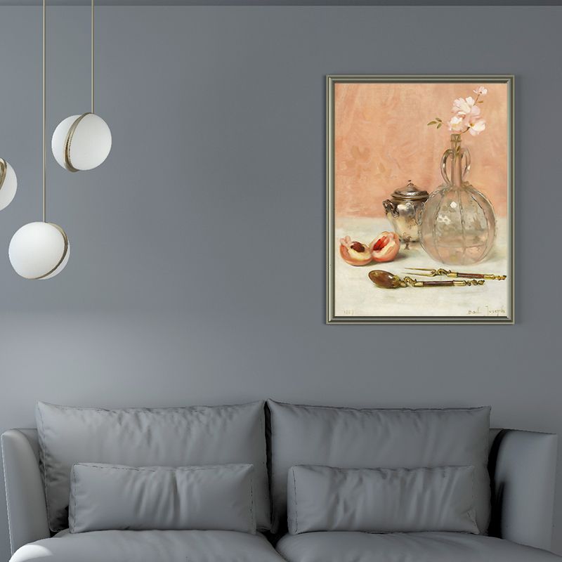 Flower and Fruit Painting Pink Canvas Print Wall Art for Dining Room Decor