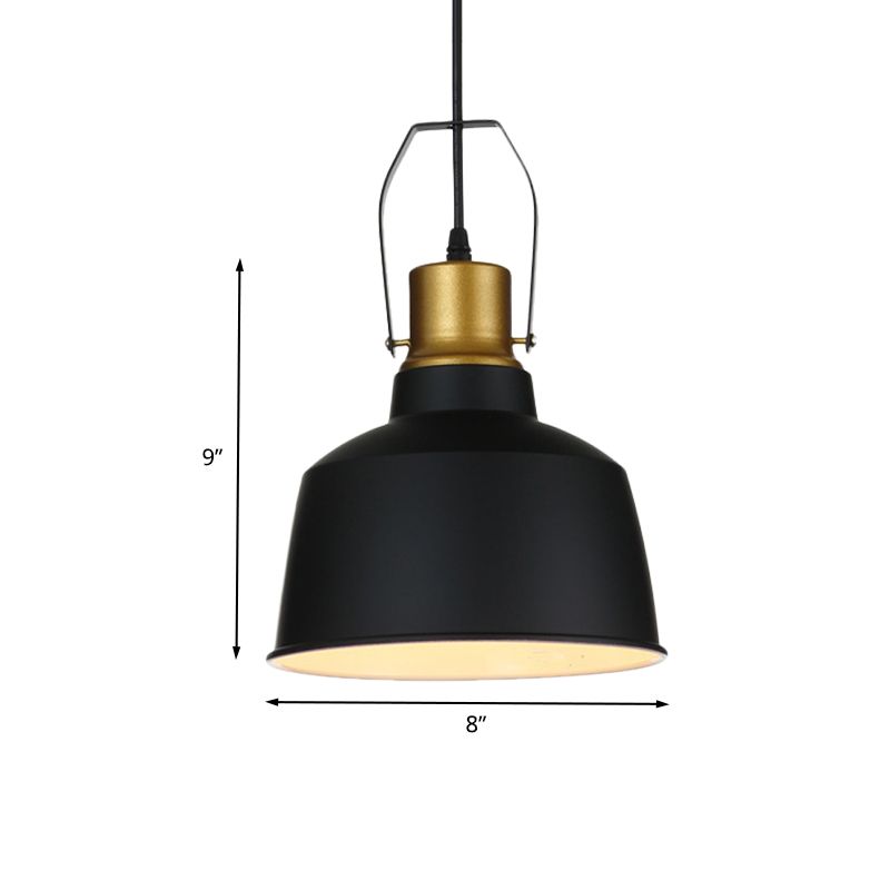 1 Head Ceiling Pendant Light Vintage Bell Aluminum Hanging Lamp in Black with Handle