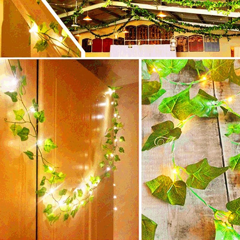 Green Maple Leaf Shaped String Lamp Decorative Plastic LED Festive Light