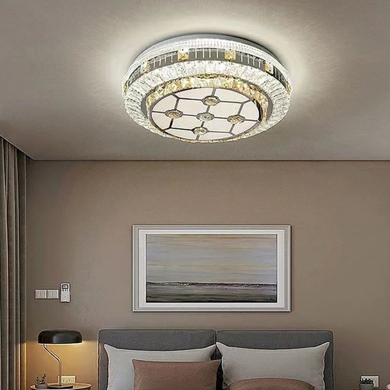 Modern Round Crystal Flush Mount Stainless Steel Ceiling Flush Light Fixture