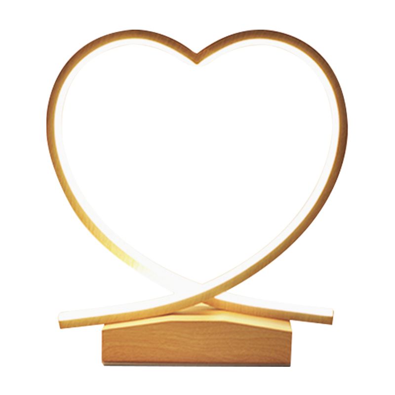 Metal Heart Small Desk Lamp Modernist LED Light Wood Task Lighting with Acrylic Shade