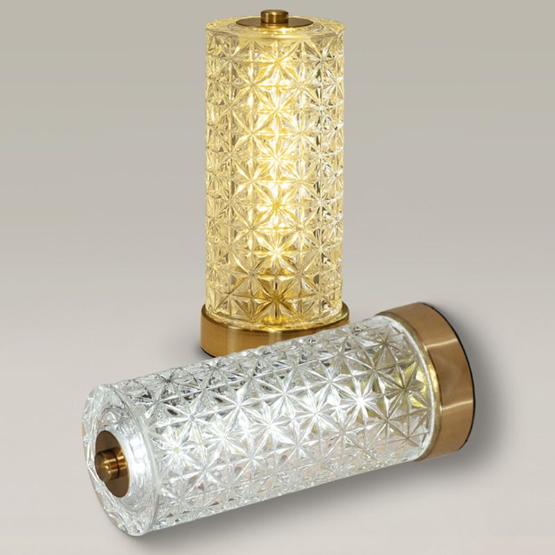 Crystal Glass Cylindrical Night Lamp Minimalist Gold LED Table Light for Living Room