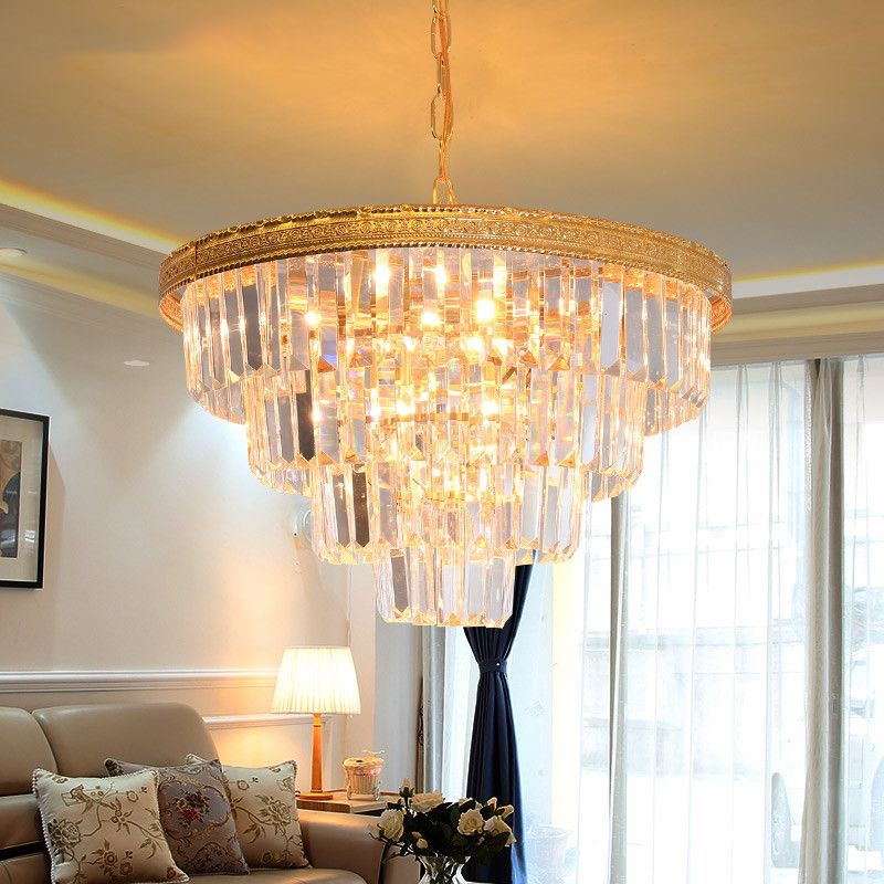 Conical Crystal Chandelier Modernist 5 Heads Gold Living Room Ceiling Hanging Lamp