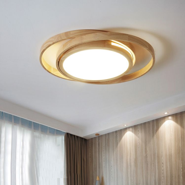 Modern Style Circle Flush Mount 1 Light Wood Ceiling Light for Bedroom