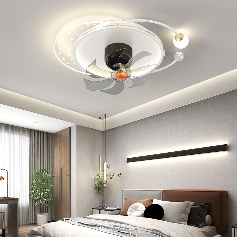 LED Matte White Ceiling Fan Contemporary Metal Geometric Fan Light Fixture