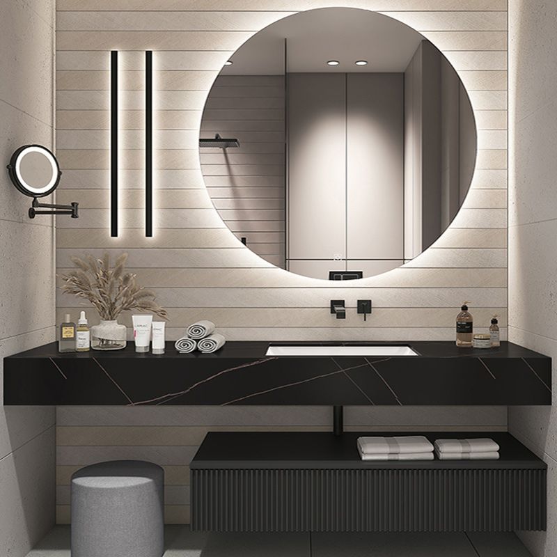 Modern Bathroom Vanity Stone with Faucet and Mirror Wall-Mounted Space Saver Vanity