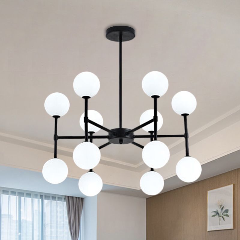 Bubble Shade Living Room Chandelier Lighting Opal Glass 12 Light Modern Ceiling Pendant in Black/Gold