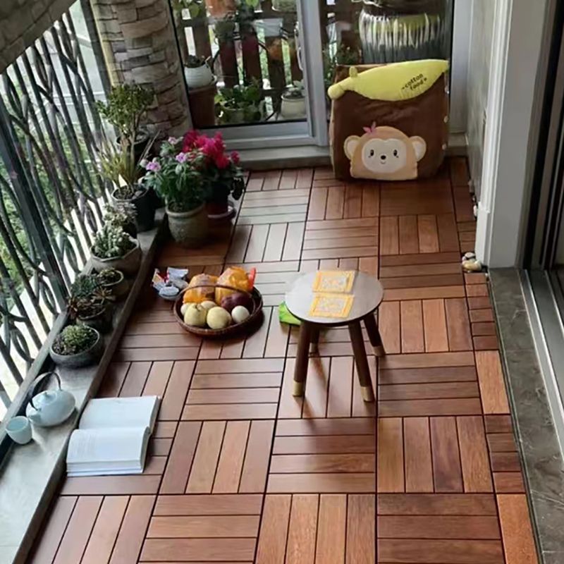 4-Slat Wood Patio Tiles Snap Fit Installation Floor Board Tiles