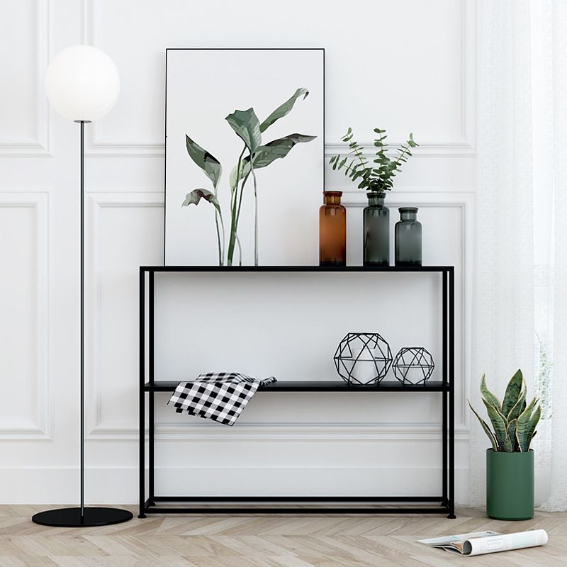 Contemporary Iron Craft Console Sofa Table Rectangle End Table with Shelves for Hall