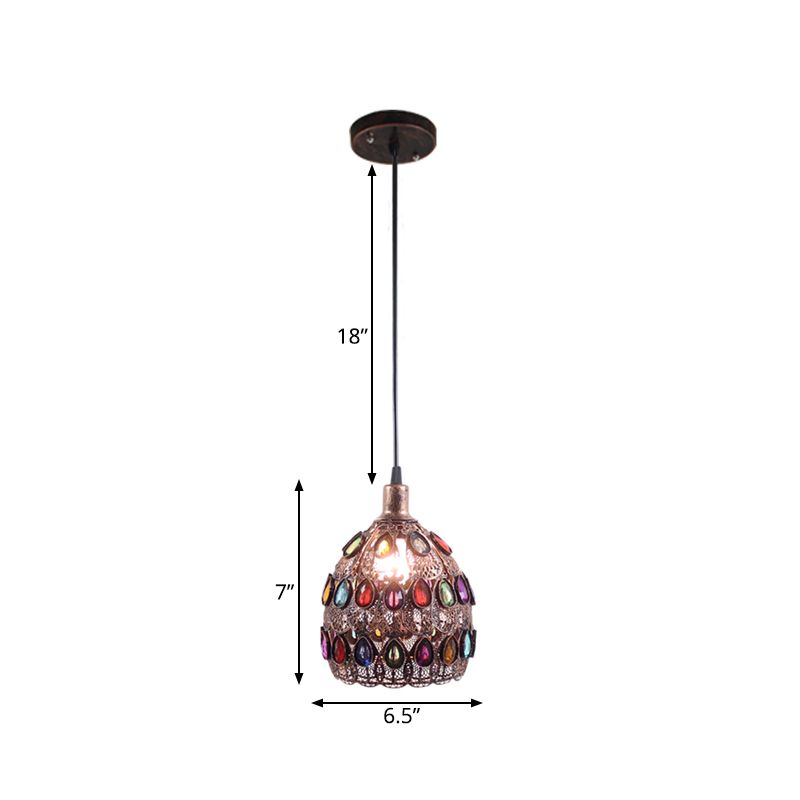 Metal Rust Pendant Lamp Dome 1 Bulb Traditional Suspended Lighting Fixture for Restaurant