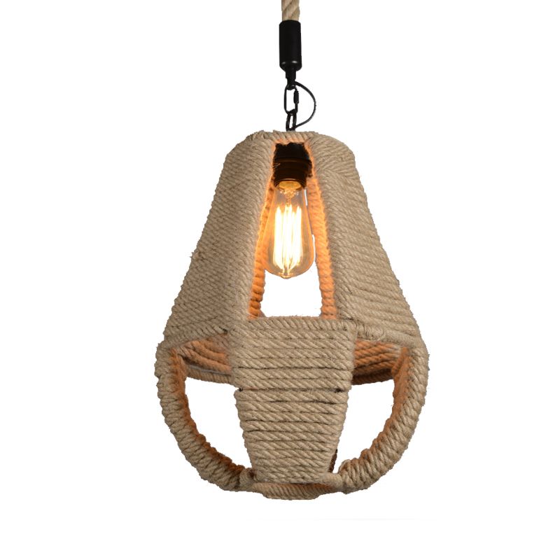 1 Light Pare Shape Pendant Lighting Industrial Beige Corde Broche de lampe suspendue pour le café