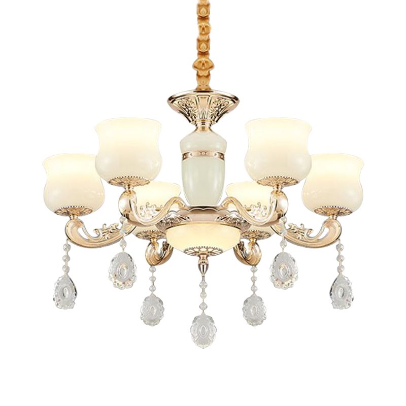 Jade Bud Chandelier Lighting Modern 6 Lights Bedroom Crystal Ceiling Suspension Lamp in Gold