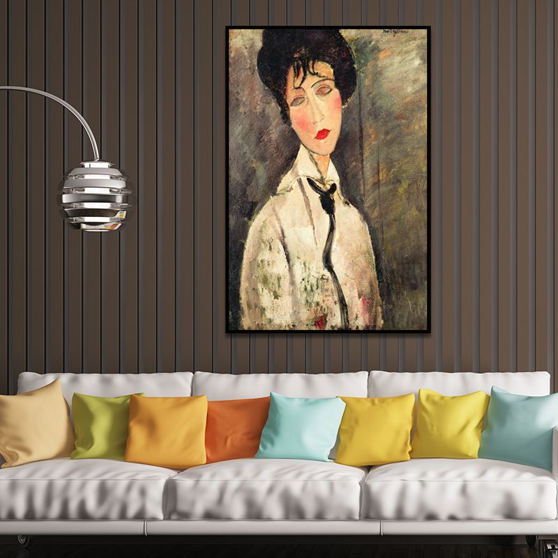 White-Grey Traditional Canvas Art Woman Portrait Wall Decoration for Sitting Room