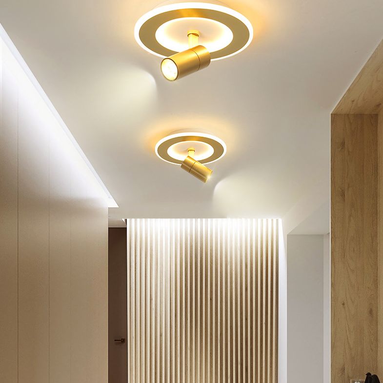 1-Light LED Semi Flush Mount in Modern Concise Style Metal Indoor Ceiling Light in Gold