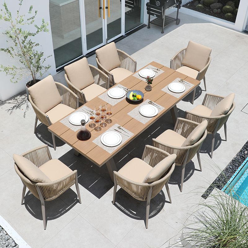 Modern Artificial Wood Dining Table Rectangle Shape Courtyard Table