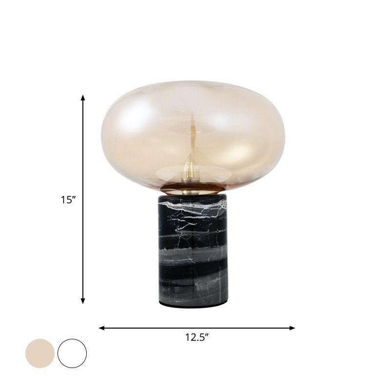 Ellipse Living Room Table Light White/Amber Glass Single Postmodern Night Lamp with Marble Pedestal in Black