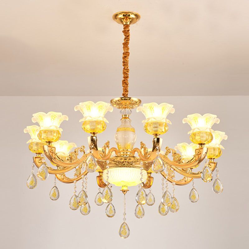 Floral K9 Crystal Drop Lamp Contemporary Gold Chandelier Light Fixture for Bedroom