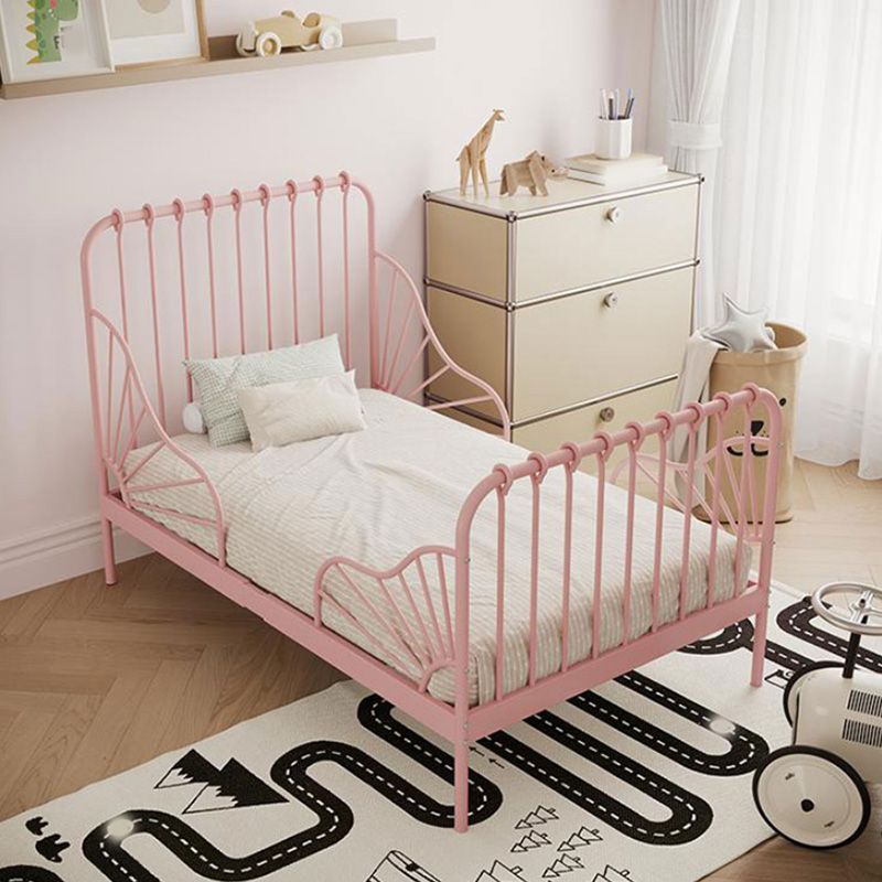 Contemporary Kids Bed Metal Slat Headboard Princess with Footboard Mattress