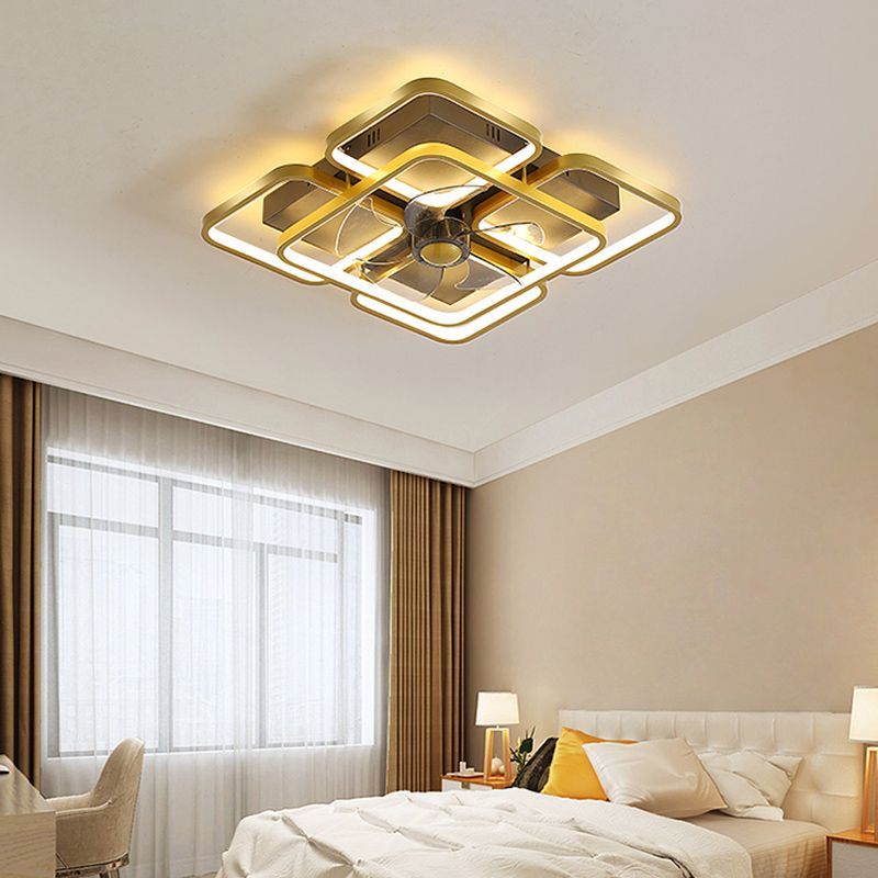 Modern Simple Metal Ceiling Fan Lamp Geometry LED Ceiling Fan Light for Living Room