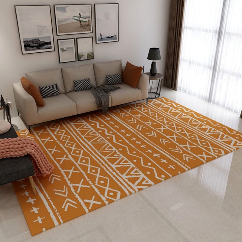 Solid Color Ethnic Print Rug Polyester Bohemian Carpet Non-Slip Backing Indoor Rug for Home Decora