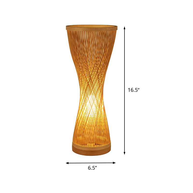 Hourglass Nightstand Lamps Asian Style Bamboo Single Head Wood Desk Light for Bedroom