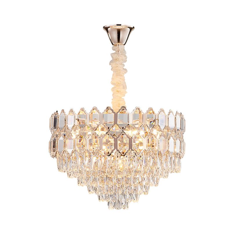 Conical Pendant Lighting Modernism K9 Crystal 6/8 Lights Champagne Chandelier Light Fixture, 16"/19.5" Wide