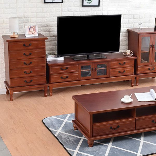 Traditional Enclosed Storage TV Stand Wooden TV Cabinet with Splayed Wooden Legs