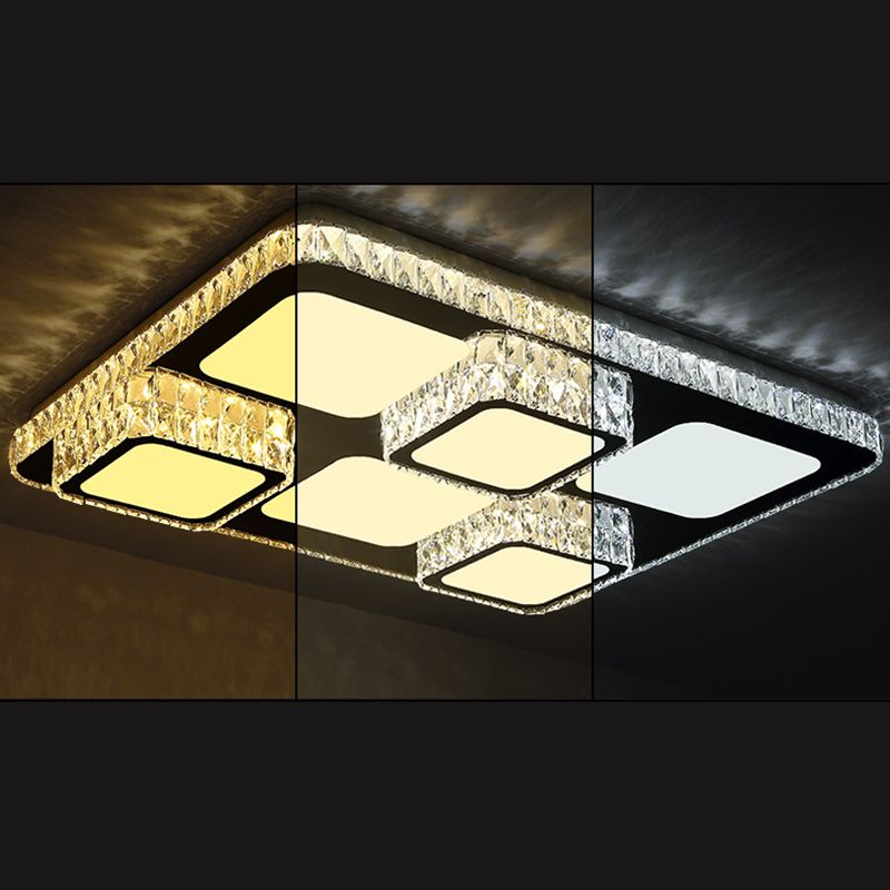 Rectangular Ceiling Mounted Lamp Contemporary Crystal Family Room LED Flush Light in Chrome