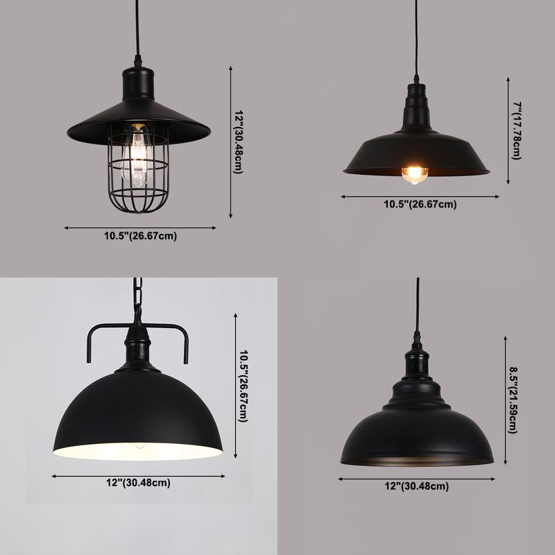 Pendants contemporains, luminaire pendentif en métal industriel en métal à 1 lumière en noir